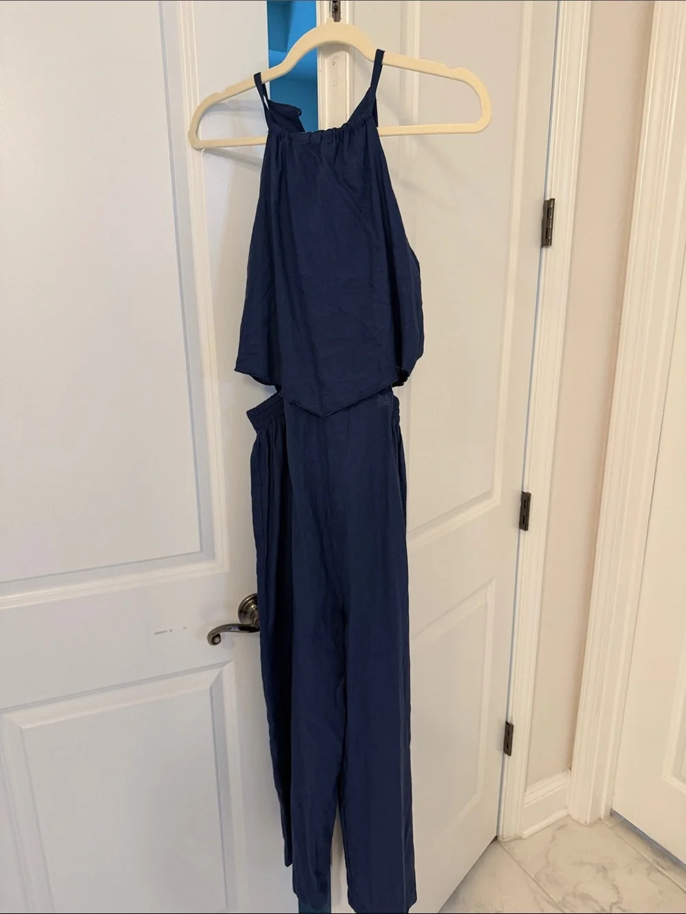 Kids Zara long linen blend Navy Halter Jumpsuit